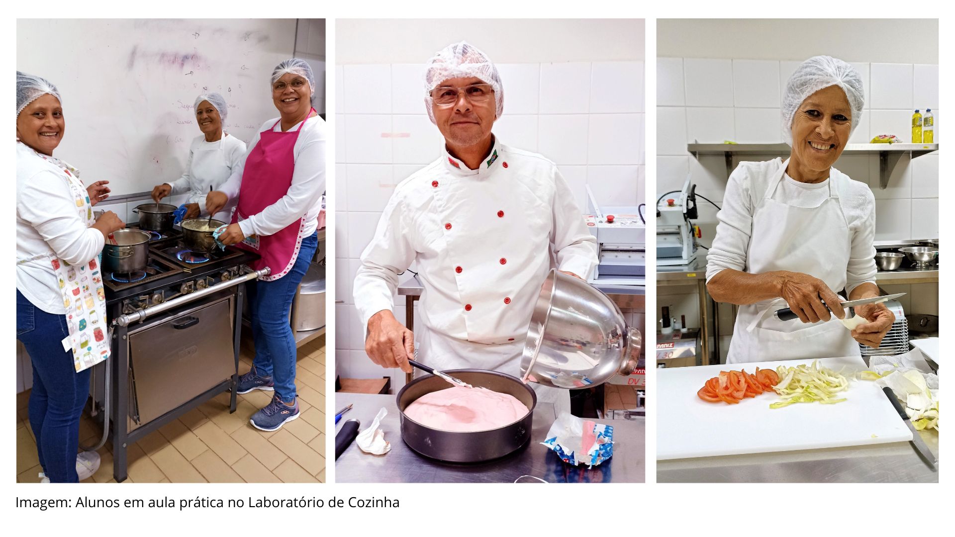 Alunos em aula prática no Laboratório de Cozinha