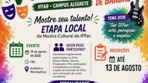 Mostra Cultural do IFFar – Campus Alegrete divulga trabalhos inscritos para a Etapa Local Mostra Cultural do IFFar – Campus Alegrete divulga trabalhos inscritos para a Etapa…